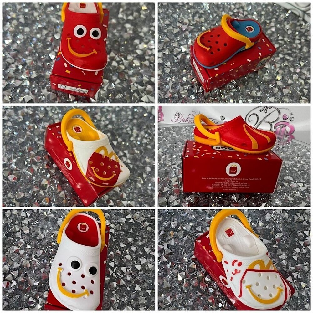6 croc toys McDonald's Red Smiley Toy Shoes brand new clogs keychain bag charms